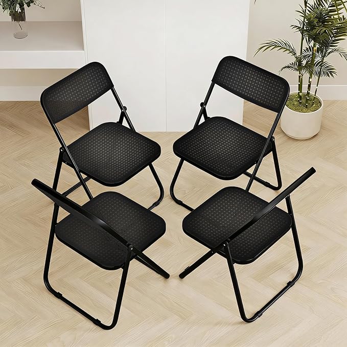 4 Pack Plastic Folding Chair Foldable Plastic Chair, Outdoor Indoor Portable Party Chairs,Stackable Commercial Seats with Steel,300-Pound Capacity,Black