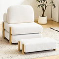 Folding Sofa Bed with Ottoman, 2-in-1 Fold Out Single Sleeper Chair with Wooden Frame, Headrest & Lumbar Pillow, Chenille Boneless Memory-Foam Filled Floor Couch Seating for Living Room Reading, Beige