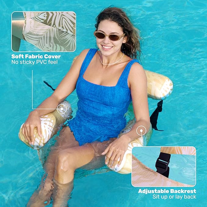 SLOOSH Pool Floats Chairs Adult,Inflatable Pool Lounge,Plant Pattern Floating Mat Hammock,Blow up Water Chairs Noodles rafts for Party Summer Water Beach Fun