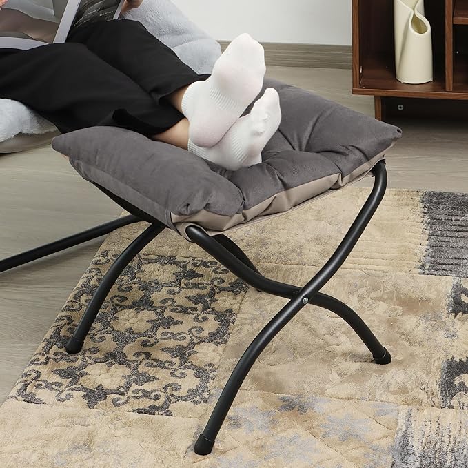 Mordchil HF 15"(H) Folding Ottoman, Foldable Footrest Stool, Portable Small Foot Stool for Couch, Collapsible Foot Rest Ottoman for Sofa, Accent Padded Ottomans for Living Room, Bedroom, Dark Coffee