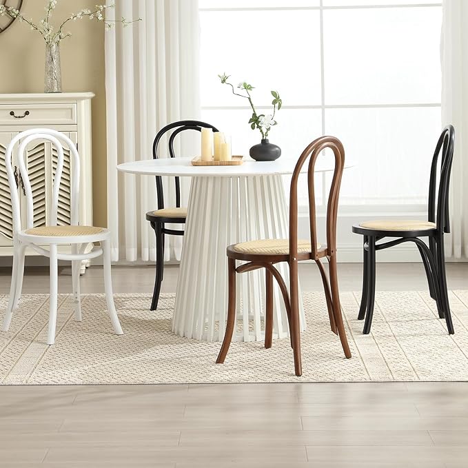DM Furniture Solid Wood Dining Chairs Set of 2 Mid-Century Modern Rattan Kitchen Room Chairs with Backrest Bentwood Side/Desk Chairs for Dining/Living Room,Home, Black Wood