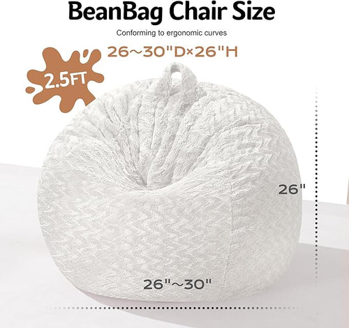 2FT Bean Bag Chair,Giant Bean Bag Chairs for Adults,Big Bean Bags with Memory Foam Filled, Large Beanbag Chairs with Chevron Plush Cover-White