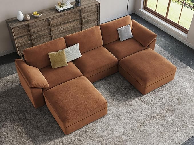EASE MOOSE Oversized Modular Sectional Couch,Deep Seat L Shape Sectional Couch,Comfty Chenille Modular Sofa for Living Room, Removable Cover