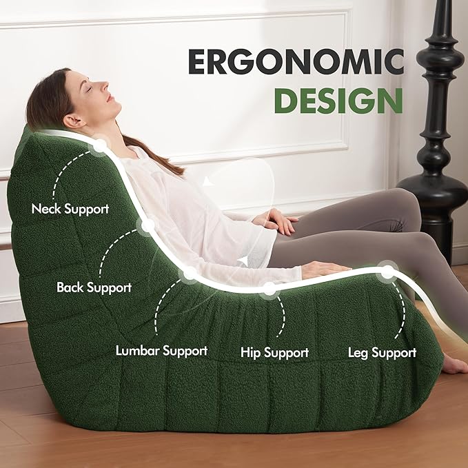 Bean Bag Chair Big Sofa Beanbag Chair for Adults Fireside Chair Bean Bag Lounger with Memory Foam Filled for Home,Apartment or Gaming Venue(Green Teddy)
