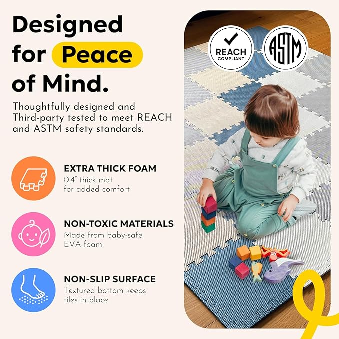 MioTetto Baby Play Mat, Soft Foam Floor Tiles for Kids. Adjustable Interlocking Foam Tiles, Fits with 50x50 Playpen Baby mat for Crawling & Development, Safe & Non-Toxic Playmat for Babies 6-12 Months