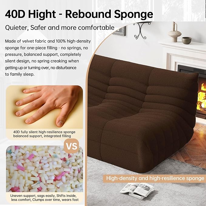 Bean Bag Chairs for Adults, Memory Foam Couch Loveseat Sofa Chair, Soft Teddy Material Cozy Comfy Reading Nook Chairs, Floor Chair for Living Room Bedroom Office(Coffee)