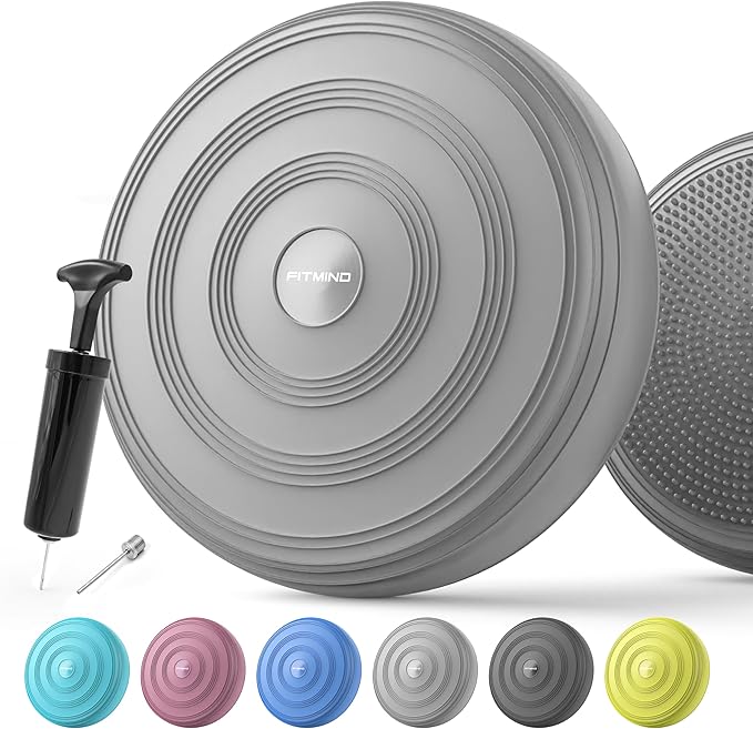 FITMIND Inflated Wobble Cushion,Circular Non-slip Texture for Comfortable Sitting,Extra Thick Dyna Disc with Pump for Core Strength,Wiggle Seat to Improve Posture,Fitness,660lb Load Capacity