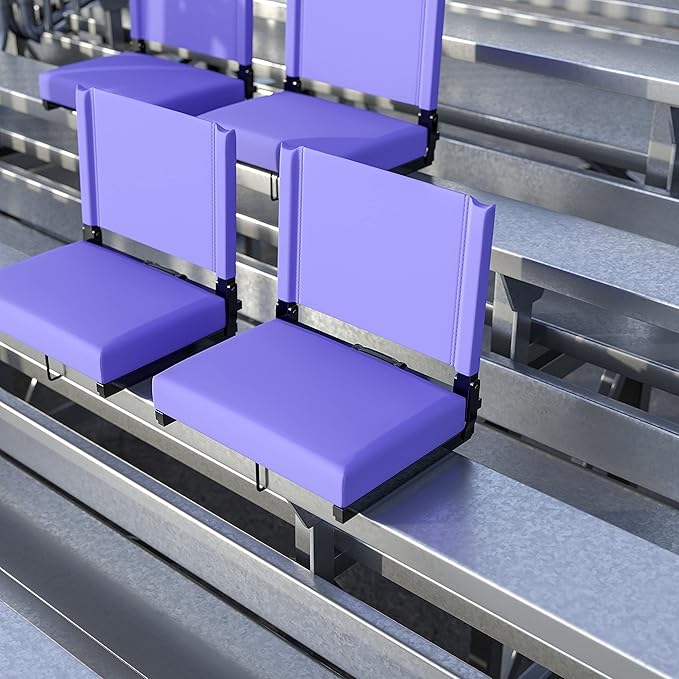 Flash Furniture Grandstand Portable Stadium Seats for Bleachers or Benches, Folding Padded Stadium Chairs with Handle, Pack of 2, 500 lb. Weight Capacity, Purple