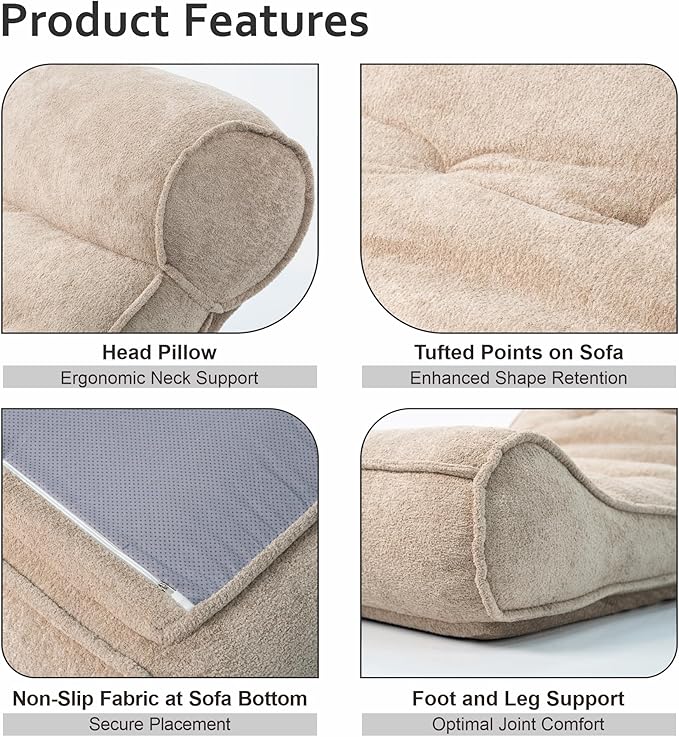 Lazy Floor Bed 83" – Cloud-Like Boneless Lounge Chair Indoor, Extra Comfy Floor Lounger, Plush Futon Chair Bed for Yoga, Meditation, Naps, Bedroom Use, Human Dog Bed (Boneless, Camel)