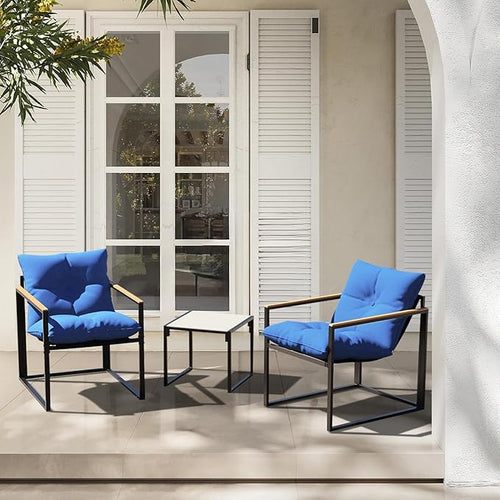 3D MATRIX Patio Furniture Set, 3 Piece Bistro Patio Sets, Small Bistro Set, Small Balcony Furniture (Blue)