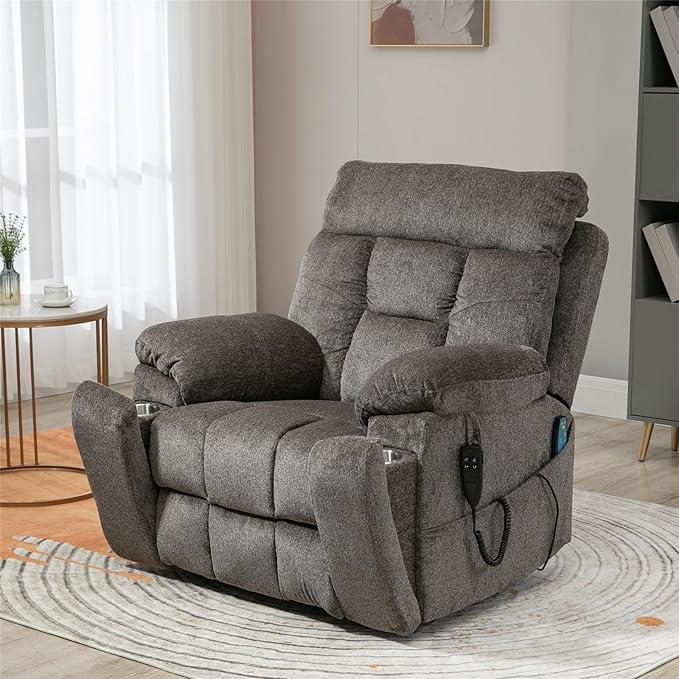 Oversized Lift Chair Heated Vibration Recliner with Massage and Hidden Cup Holder, Power Lift Recliner Chair for Elderly, Big Man 400lbs, Lay Flat Recliner Chairs Extra Wide for Sleeping