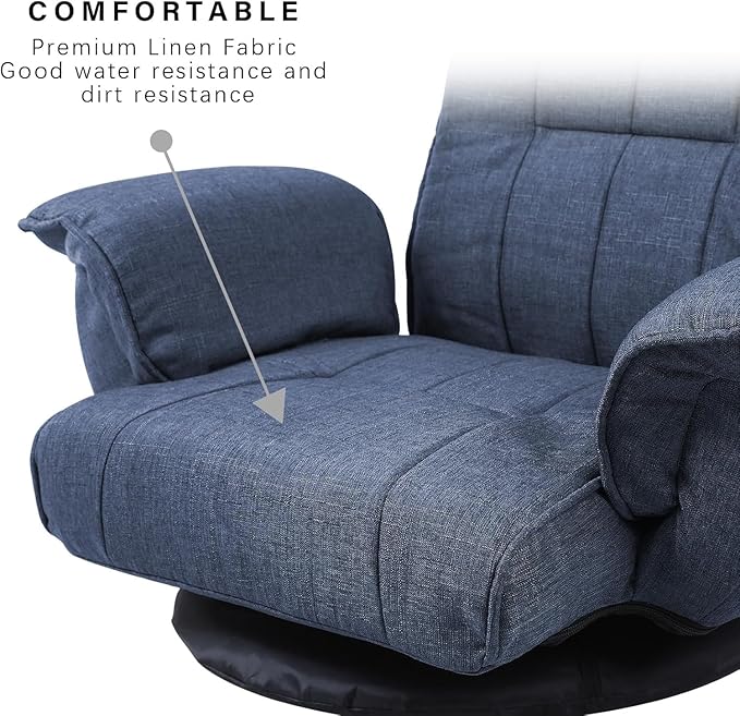 FLOGUOR 360 Swivel Gaming Chair 14-Position Adjustable Folding Floor Sofa with Armrests Lounger Bed for Home & Living Room Chaise Lounge Indoor for Adults (Blue)