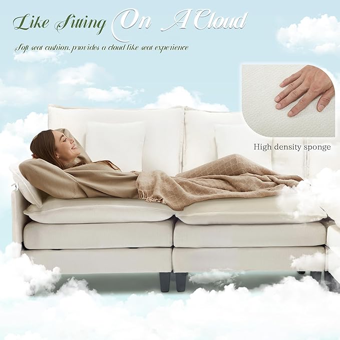Comfy Cloud Couch with Movable Ottoman, Modular Sectional Sofa, 140" U Shaped Modern Sofa with Pillows, Deep Seat Couches for Living Room, Bedroom and Apartment, Beige
