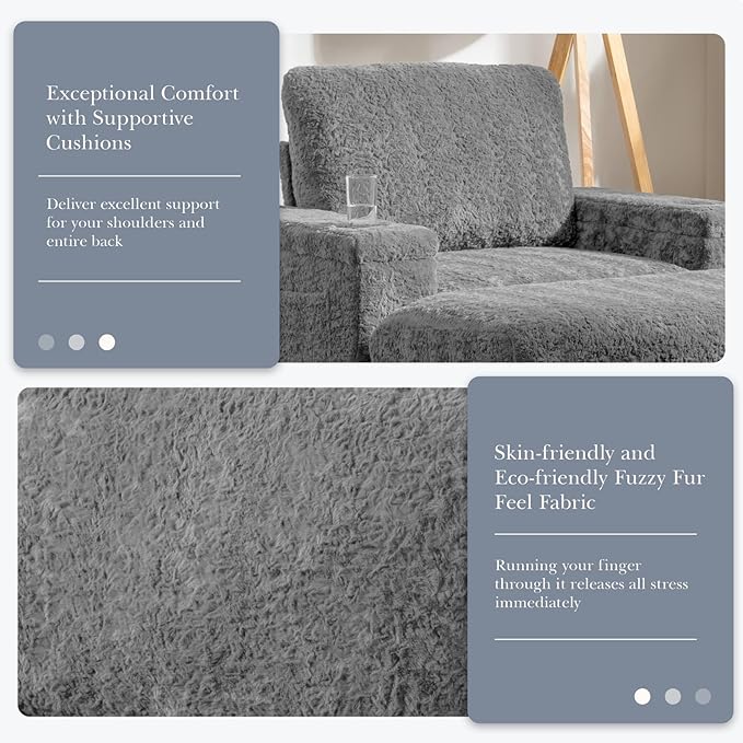 Merax Oversized Sleeper Chair with Storage Armrest & Ottoman, Cup Holders, Cloud Upholstered Chaise Lounge Recliner, Deep Seat Reading Couch Sofa Bed for Living Room Bedroom, Dark Grey