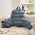 WERDIM Reading Pillow for Sitting in Bed, Faux Fur Back Pillow for Rest, Bed Chair Pillow with Arms and Pockets(XLarge, Dusty Blue)