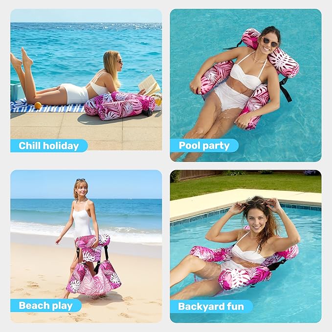 SLOOSH Pool Floats Chairs Adult,Inflatable Pool Lounge,Plant Pattern Floating Mat Hammock,Blow up Water Chairs Noodles rafts for Party Summer Water Beach Fun