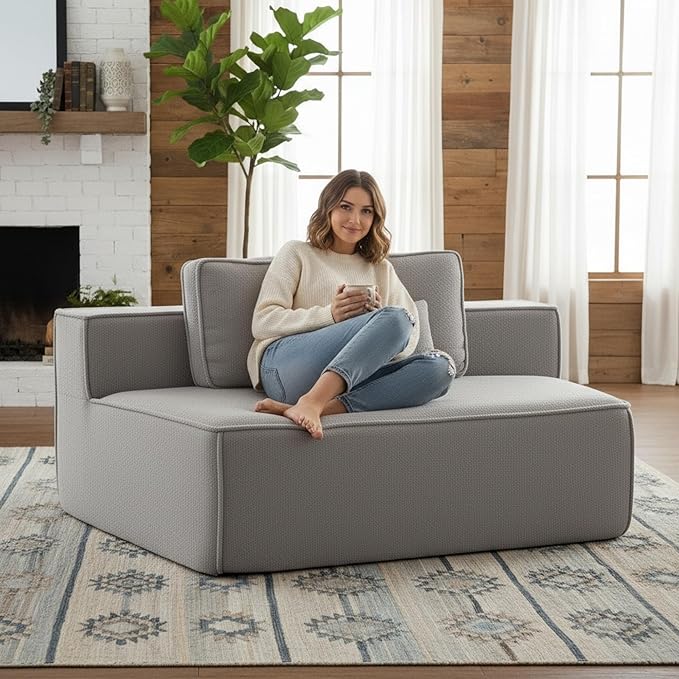 KEIKI 75.2" Teddy Fleece Single Sofa Chair – Compressed Floor Couch with Wide Seat, Three Plush Back Cushions & Foam Support, Ideal Reading Chair for Dorm Rooms & Study Spaces