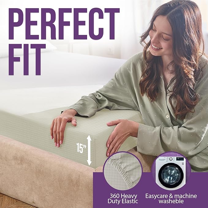 Earth Grounding Sheets California Size with 12% Silver Fiber & 4% Silk & 84% Cotton - Beige - SGS Quality Certified Grounded Well Bed Sheet - Conductive Fitted Sheet for Better Sleep