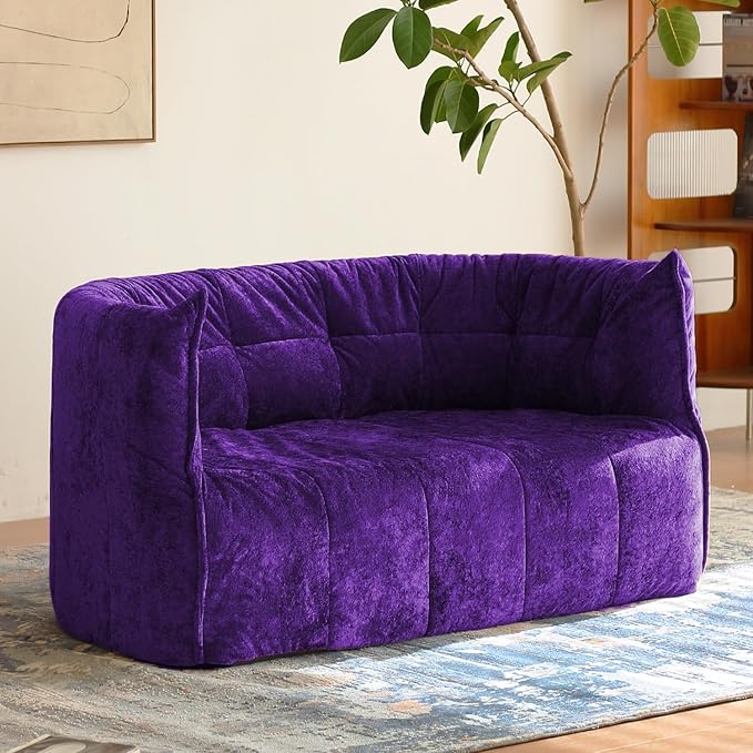 N&V Mid Century Brigantin Deep Relaxation Sofa, Soft Premium Chenille, for Living Room Bedroom and Office (Royal Purple, ThreeSeater)