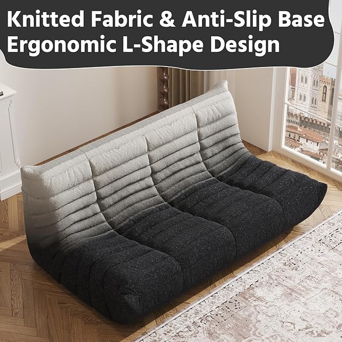 Bean Bag Chair, Fireside Chair, Large Bean Bag Chair for Adults, Bean Bag Chairs for Teens with High-Resilience Foam, Non-Slip Base Floor Lounge Sofa,Living Room (Gradient White-Black, 3-Seater)