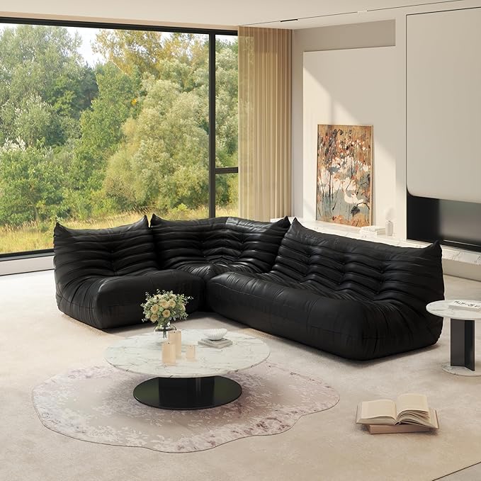 Bean Bag Chair Fireside Chair Lazy Floor Sofa, Faux Leather Giant Corner Bean Bag Sofa, High-Resilience Memory Foam Armless Foam Lounger Tatami Recliner Couch for Living Room Bedroom Dorm Office
