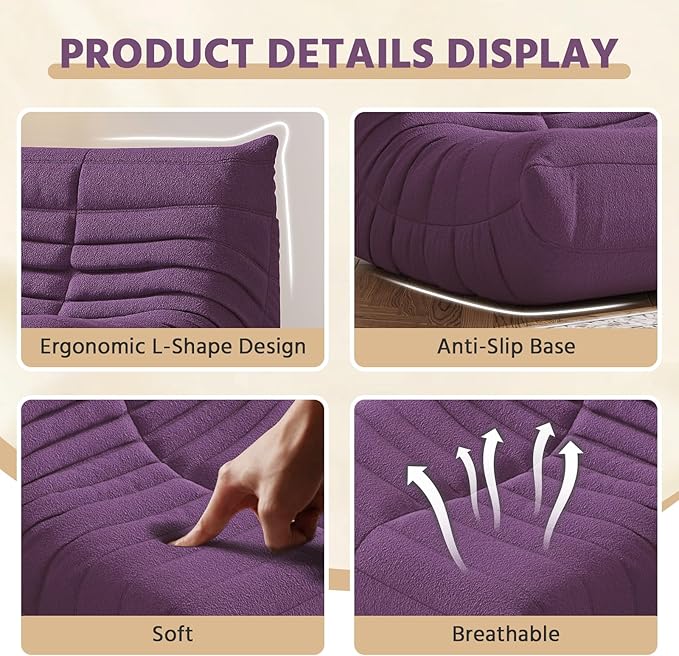 Bean Bag Chair, Fireside Chair, Large Bean Bag Chair for Adults, Bean Bag Chairs for Teens with High-Resilience Foam, Non-Slip Base Floor Lounge Sofa,Living Room (Purple, Single)