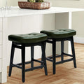 RNKSFX Counter Height Bar Stools Set of 2 for Kitchen Counter Farmhouse Modern Barstools with Faux Leather Upholstered Backless Seat and Solid Wood Legs 24 inch Bar Chairs, Green + Black