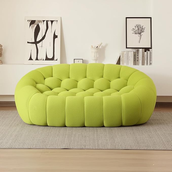 JACH 78.74'' Modern Bubble Sofa, Comfy Upholstered Loveseat Couch, Lazy Floor Curved Couch, 3D Honeycomb-Shaped Leisure Sofa for Living Room, Apartment, Small Space, Fluorescent Green