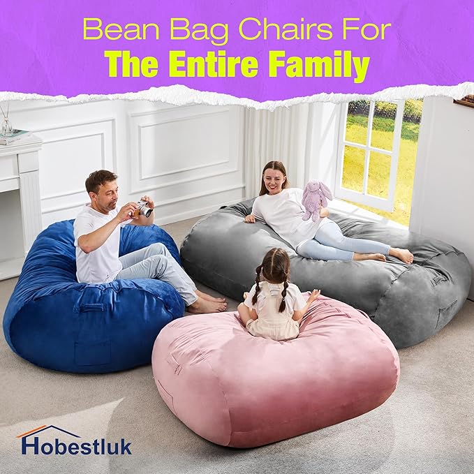 Hobestluk 4FT Bean Bag Chair Large Beanbag with Removable Cover Adult Bean Bag Chair with Portable Handle Desgin for Living Room Bedroom (Black, 4FT)