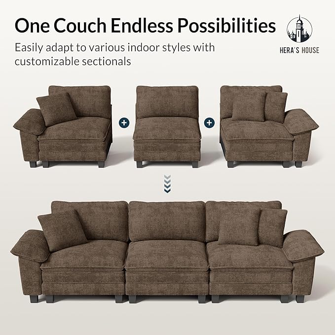 HERA'S HOUSE 158" Modular Sectional Sofa, Oversized Couches for Living Room, Comfy Cloud Couch 4-Seater Deep Seat Sofa with Throw Pillow, Chenille Taupe