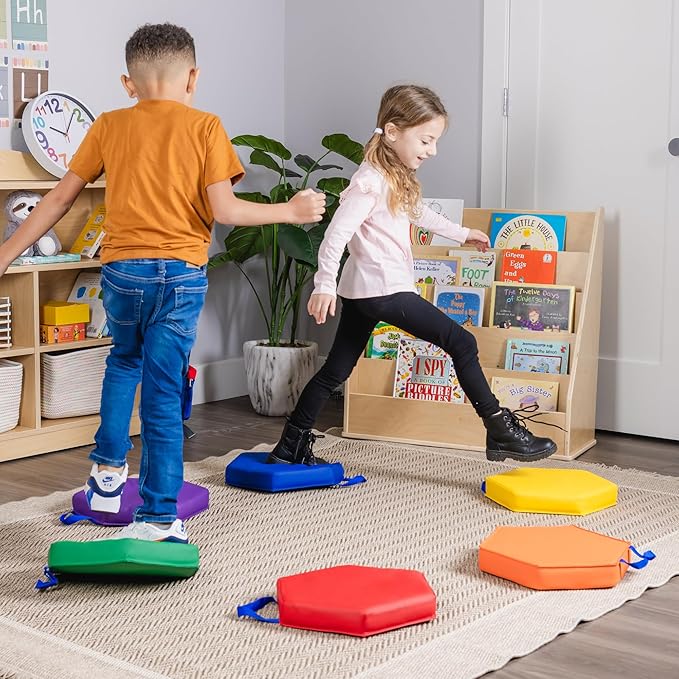 Schooled Cushioned Floor Seats - Set of 6 Hexagon Spot Markers for Early Childhood Floor Time - Flexible Seating