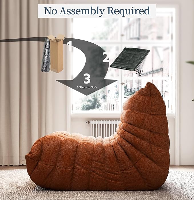 Selyteramy Bean Bag Chairs for Adults, Giant Bean Bag Chair Sofa with Memory Foam, Comfy Beanbag Loveseat Lazy Sofa for Living Room, Bedroom, Apartment, Orange
