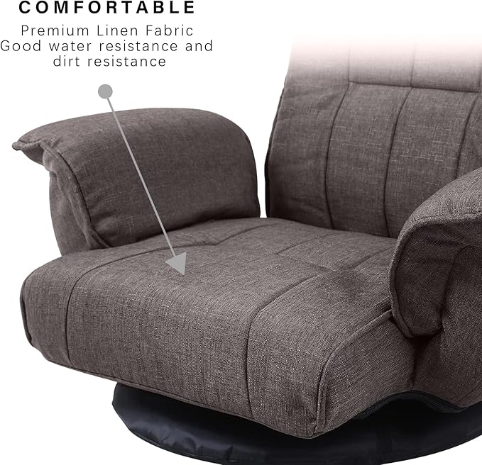 FLOGUOR 360 Swivel Gaming Chair 14-Position Adjustable Folding Floor Sofa with Armrests Lounger Bed for Home & Living Room Chaise Lounge Indoor for Adults QL201CO