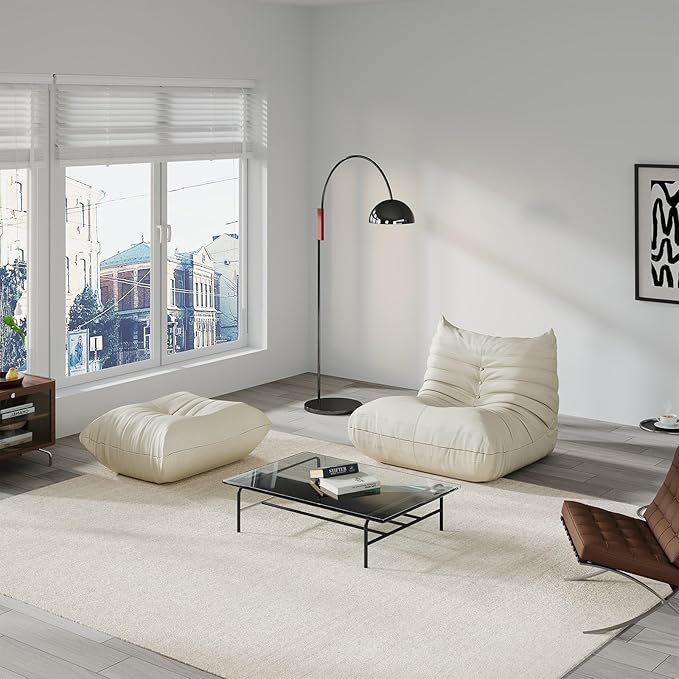 Comfy Lazy Floor Sofa Couch,Soft Armless Chair,Faux Leather Lounge Chair,Corner Relax Sofa Couch for Living Room Bedroom,Salon Office,Adults(Cream White)