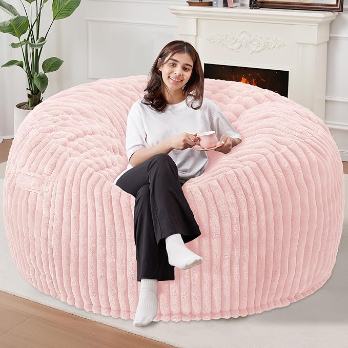 Homguava 6 FT Bean Bag Chair,6' Big Bean Bag,Giant Bean Bag Chairs for Adults with Memory Foam Filled,Comfy Large Beanbag Chairs Soft Bean Bag Sofa with Dutch Corded Plush Cover-Soft Pink