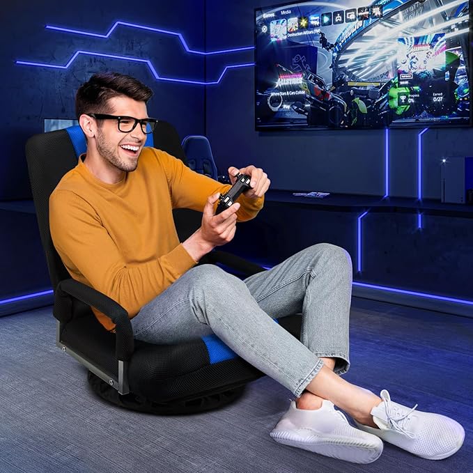 Swivel Gaming Chair 360 Degree Multipurpose 2PACK Floor Chair w/Armrest & 6 Adjustable Postions Backrest for Adults & Kids, for Reading, Gaming, Watching, Relaxing, Blue