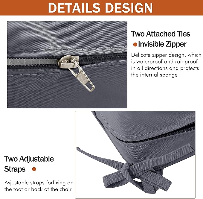 4 Pack Outdoor Chair Cushions 19 x 19 Inch Waterproof Patio Chair Cushions with Tie 5 Year Color Fastness Thick Outdoor Seat Cushion for Garden Lawn Patio Furniture Dark Grey