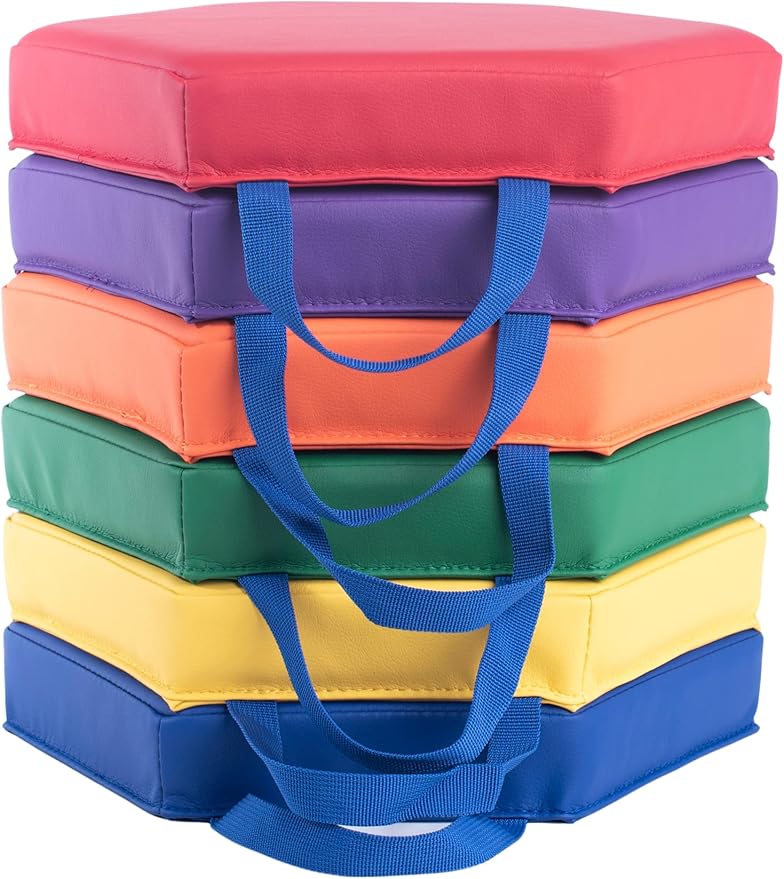 Schooled Cushioned Floor Seats - Set of 6 Hexagon Spot Markers for Early Childhood Floor Time - Flexible Seating