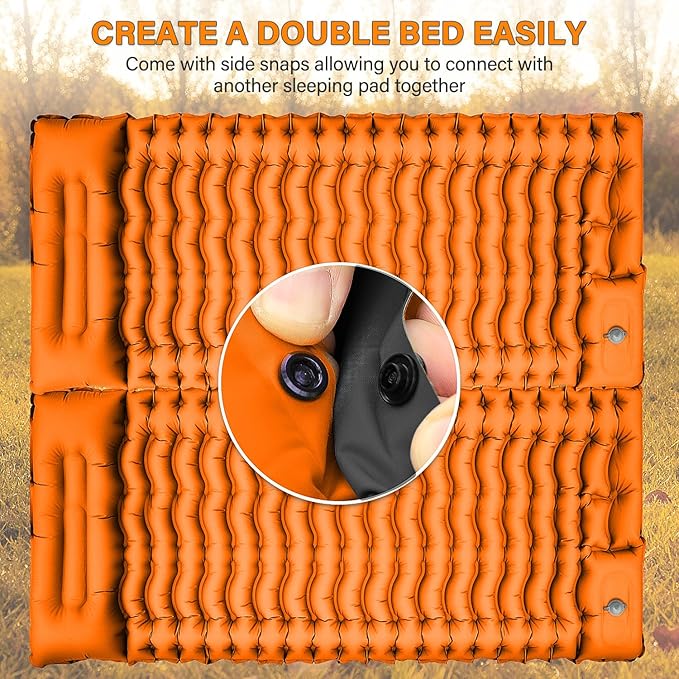 FUN PAC Camping Sleeping Pad, Ultralight Camping Pad with Pillow Built-in Foot Pump Inflatable Sleeping Pads Compact for Camping Backpacking Hiking Traveling - Orange