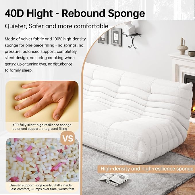 Bean Bag Chairs for Adults, BeanBag Reading Chair Memory Foam Couch 3-Seater, Floor Chair Soft Teddy Material, Comfy Reading Nook Chairs for Bedroom Living Room Office (White)