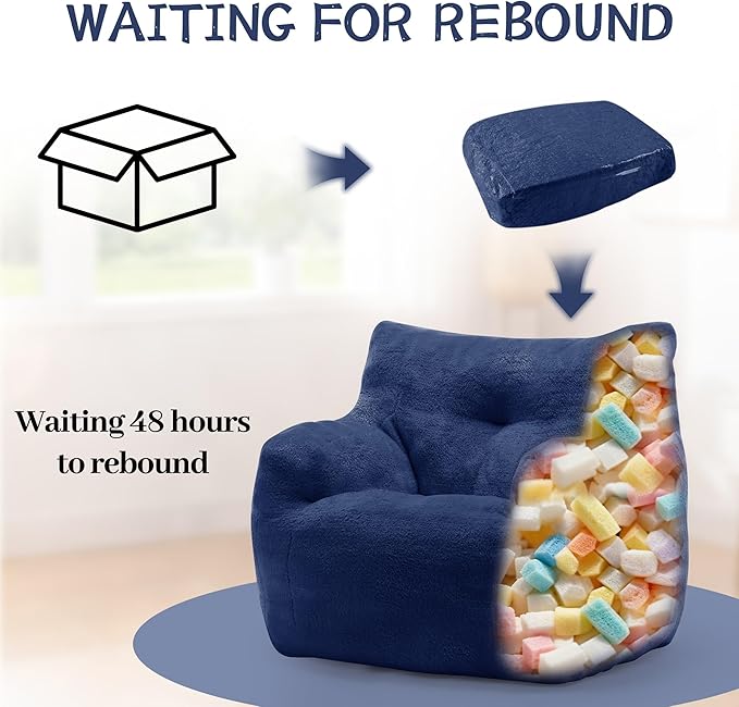 Bean Bag Chair, Comfy Bean Bag Sofa with Armrests & Back Support, Shredded Foam Filled Floor Couch for Adults, Fluffy Cloud Chair for Bedroom/Dorm/Reading, Single, Blue