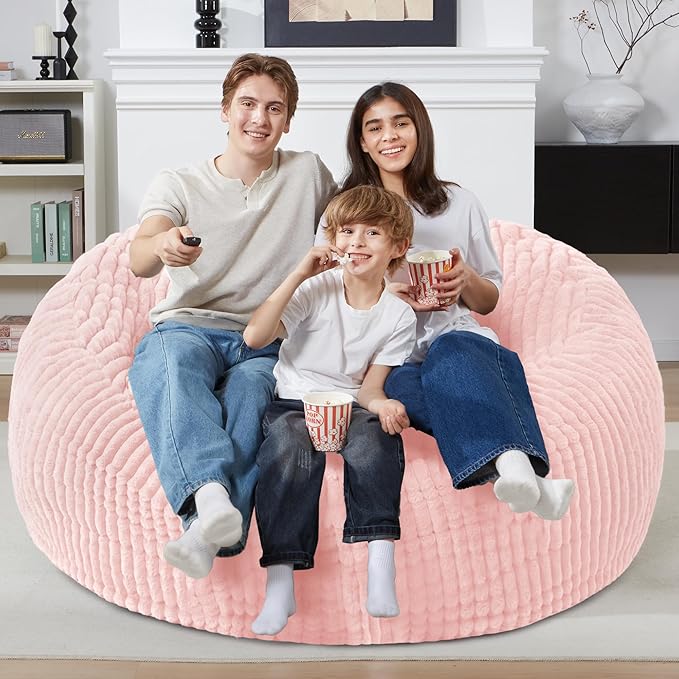 Homguava 5 FT Bean Bag Chair,5' Big Bean Bag,Giant Bean Bag Chairs for Adults with Memory Foam Filled,Comfy Large Beanbag Chairs Soft Bean Bag Sofa with Dutch Corded Plush Cover-Soft Pink