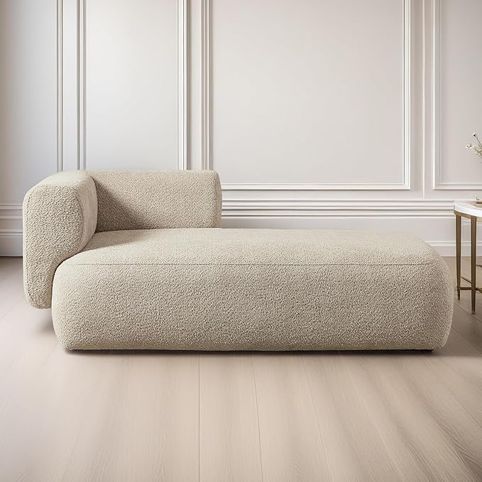 ZEKOKO Boucle Chaise Lounge Chair Indoor Comfy Fluffy Lounge Sofa Upholstered Chaise Lounge Modern Lounge Chair Indoor for Living Room Bedroom Office(Right Hand, Camel)
