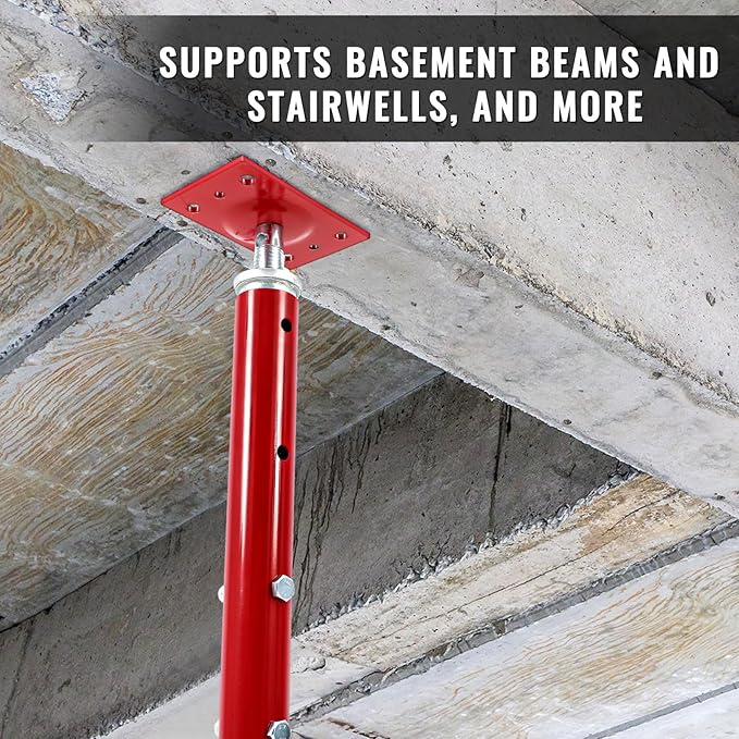 Yaocom 2 Pcs Adjustable Jack Post, 37"-61" Height Range, Basement Floor House Screw Jacks for Lifting Joist Beam Brace for Cellar Ceiling, Center Point Load Capacity 11023 Lbs, Red