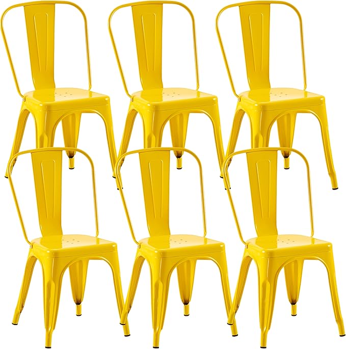 Metal Dining Chairs Set of 6 - Stackable Tolix Chair Indoor/Outdoor for Kitchen, Cafe,Restaurant, Bistro & Patio Multiple Colors(Yellow)