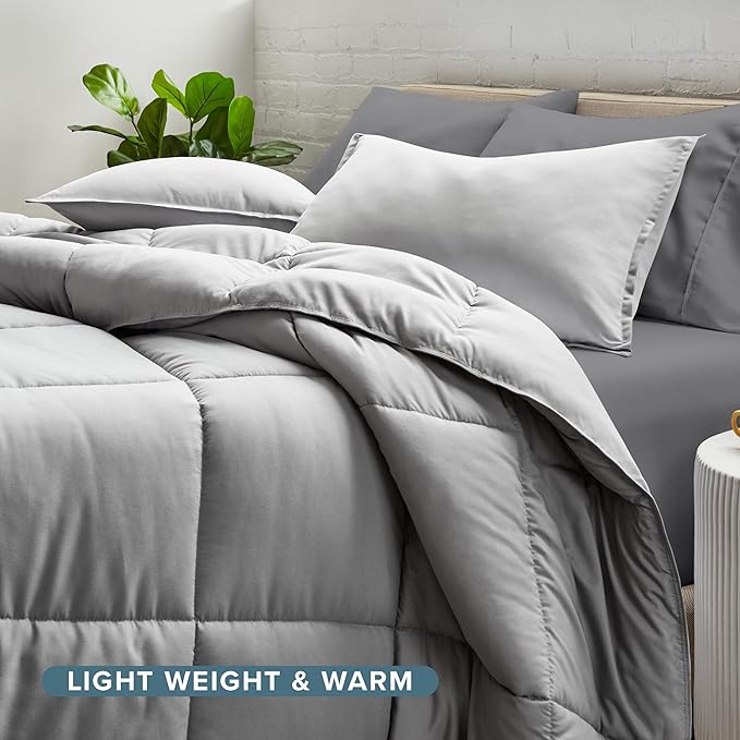 Bare Home Bed-in-A-Bag 5 Piece Comforter & Sheet Set - Twin XL - Goose Down Alternative - Ultra-Soft 1800 Premium Bed Set (Twin XL, Light Grey/Grey)