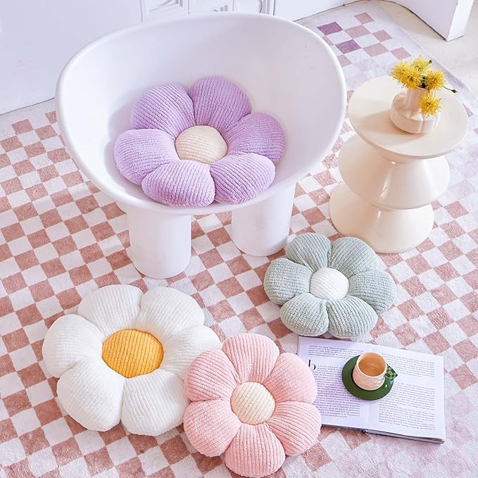 VBGYA Blue Flower Decorative Throw Pillows, Cute Daisy Shaped Plush Aesthetic Pillow, Soft 19.6" Floor Seat Cushion