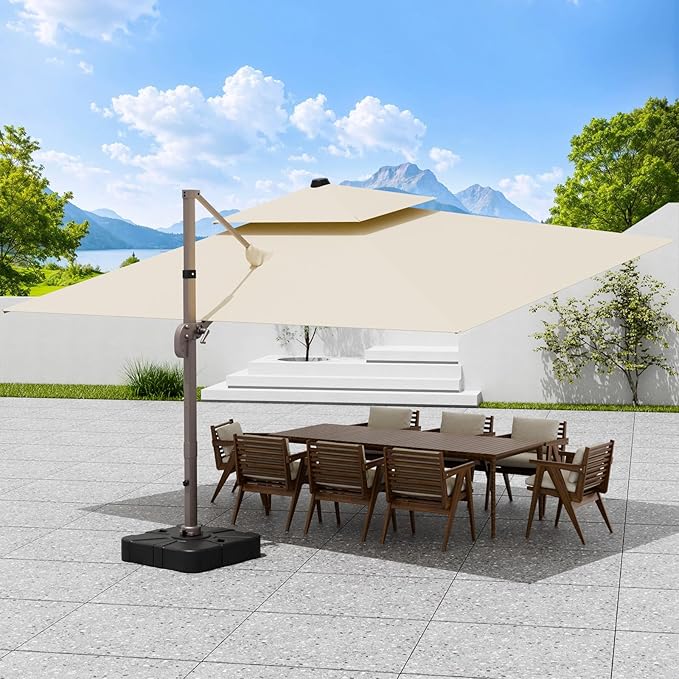 Jentafix Patio Outdoor Cantilever Umbrella Base, Fillable Stand with Wheels, 315 lbs Capacity for Large Offset Umbrella (35.5 Inches)