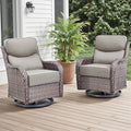 Rilyson Outdoor Swivel Rocker Chairs - All Weather Resistant Wicker Patio Furniture Set of 2 with High Back and 6 inch Thick Cushions for Deck Porch Yard and Poolside, Brown/Beige