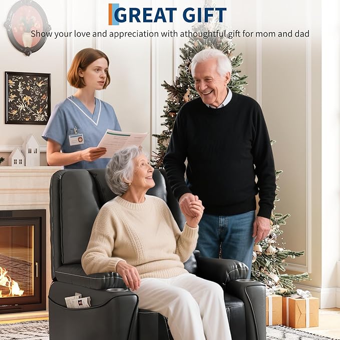 Power Lift Recliner Chair, Easy Lift Assist for Elderly, 3-Position Recline, Storage Pockets & Cup Holders, USB Charging Ports, Remote Control Operation, Living Room or Bedroom Comfort, Grey